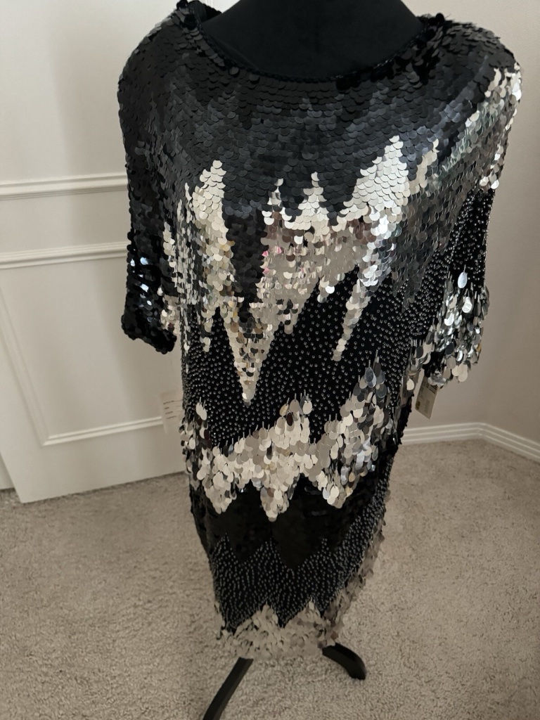 Vtg Niteline Black And Silver Sequin Beaded Dress Size 14-Bullocks New With Tags